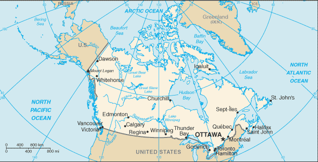 physical map of canada and usa. Introduction to Canada