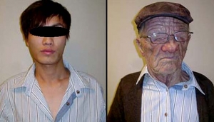 Asian man, left, became elderly Caucasian man, right.