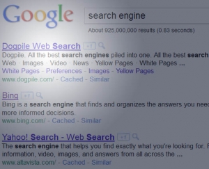 Google search results now view Dogpile as most relevant for 'search engine'