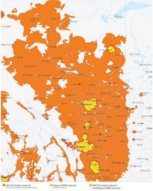 Bell Mobility coverage in Alberta