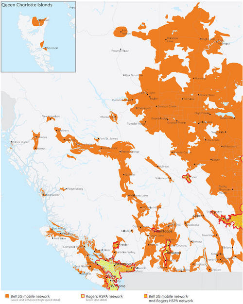 Bell Mobility coverage in British Columbia