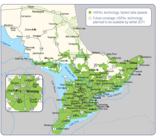 Telus coverage in Ontario (only 3G+ shown)
