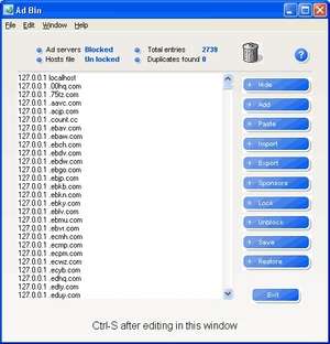 Security Utility - Screenshot for AdBin - Windows Hosts file editor