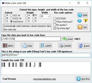 Bar Code 128 Screenshot