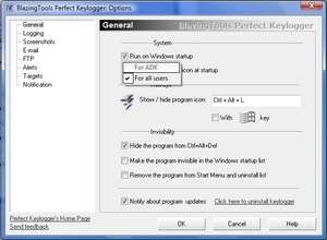 Keyloggers - Screenshot for BlazingTools Perfect Keylogger Lite