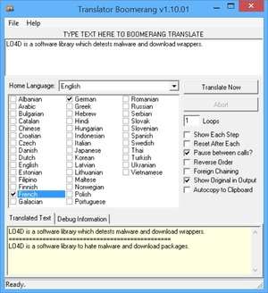 Language and Translator Programs - Screenshot for Boomerang (powered by Google Translator)
