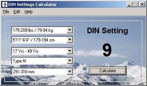 DIN Settings Calculator Screenshot