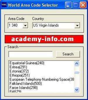 Internet Utilities - Screenshot for Free Area Code Selector