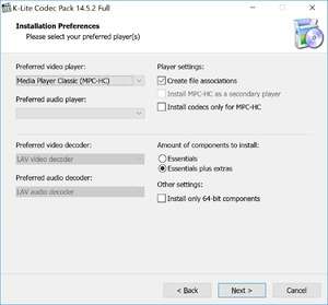 Video Codecs - Screenshot for K-Lite Codec Pack