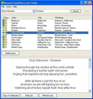 File Search - Screenshot for Kazaa & LimeWire Lyric Finder